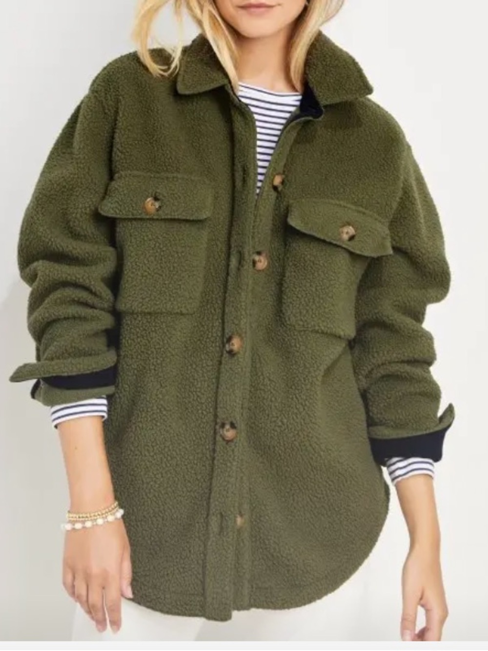 Vineyard Vines Olive Green Sherpa Fleece Shacket Utility Jacket Preppy Outdoor S